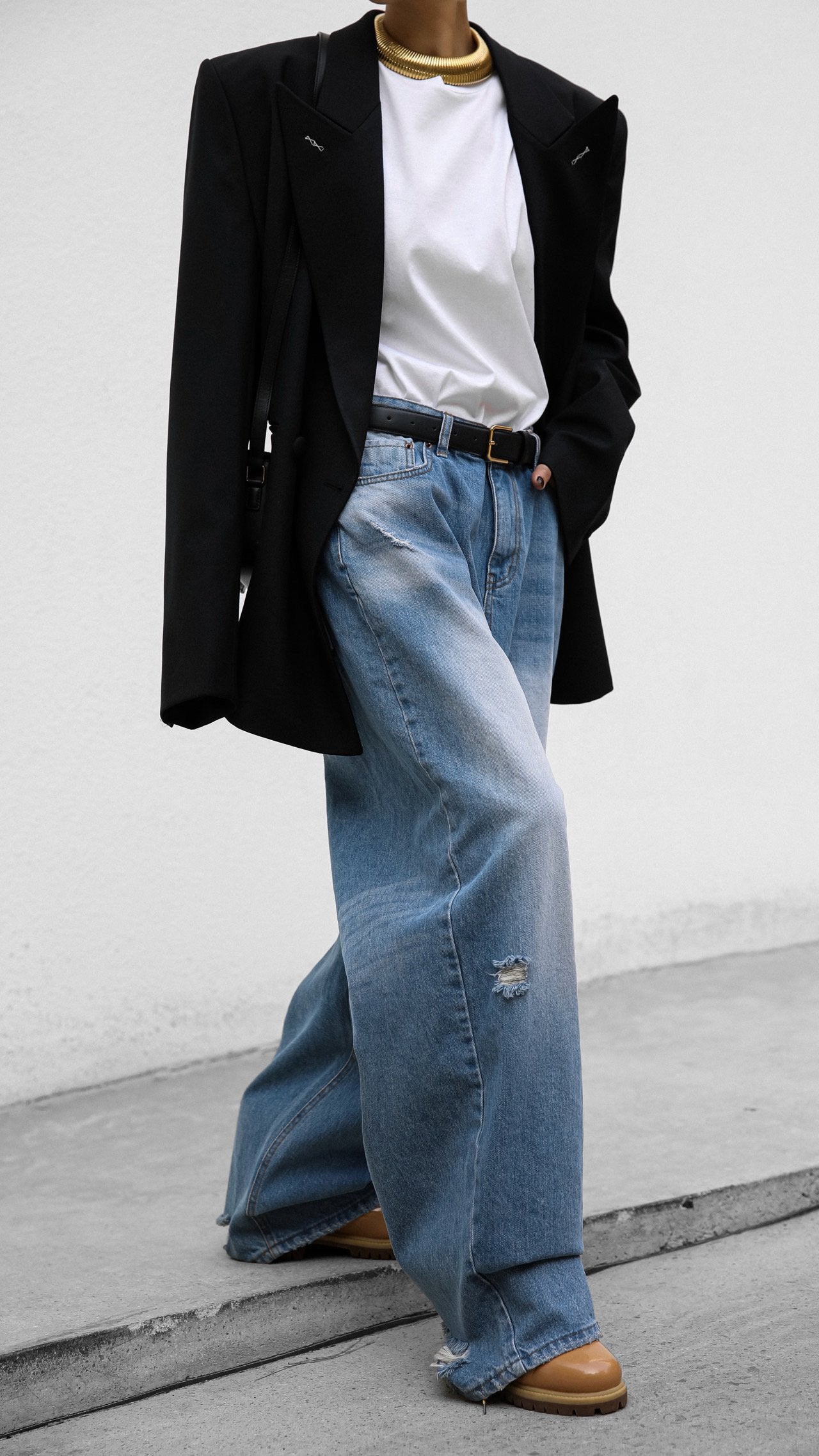 [PAPERMOON] SS / Vintage Blue Distressed Damage Wash Wide-Leg Jeans