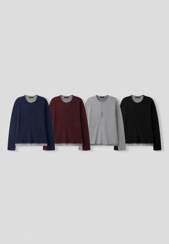 トップス museum of daily layered henry neck sweat Layered Henry neck T-shirt – WooStore