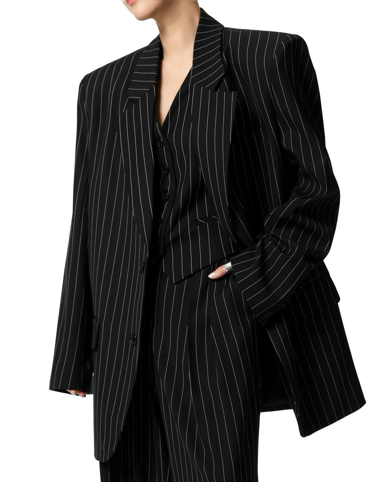 【PAPERMOON 페이퍼 문】SS / Wide Pin Stripe Set Up Suit Single Blazer