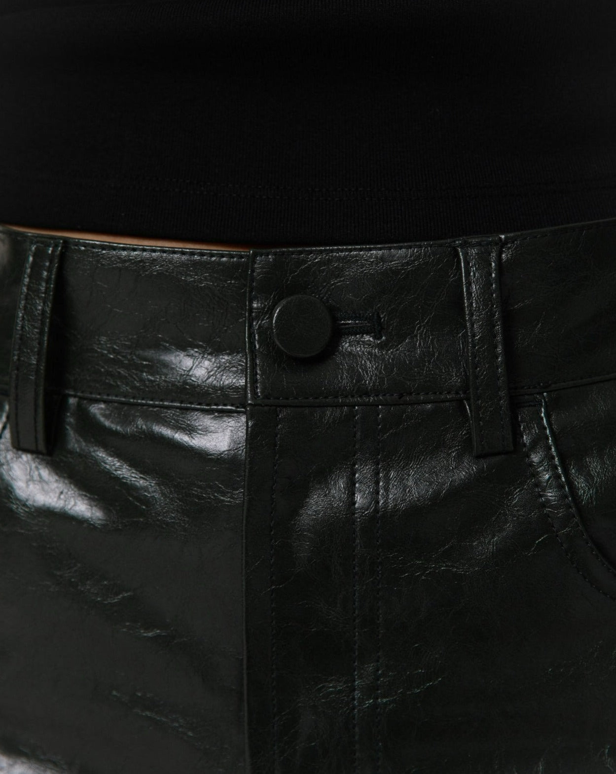 【PAPERMOON ペーパームーン】SS / Denim Button Detail Vegan Leather Mini Skirt