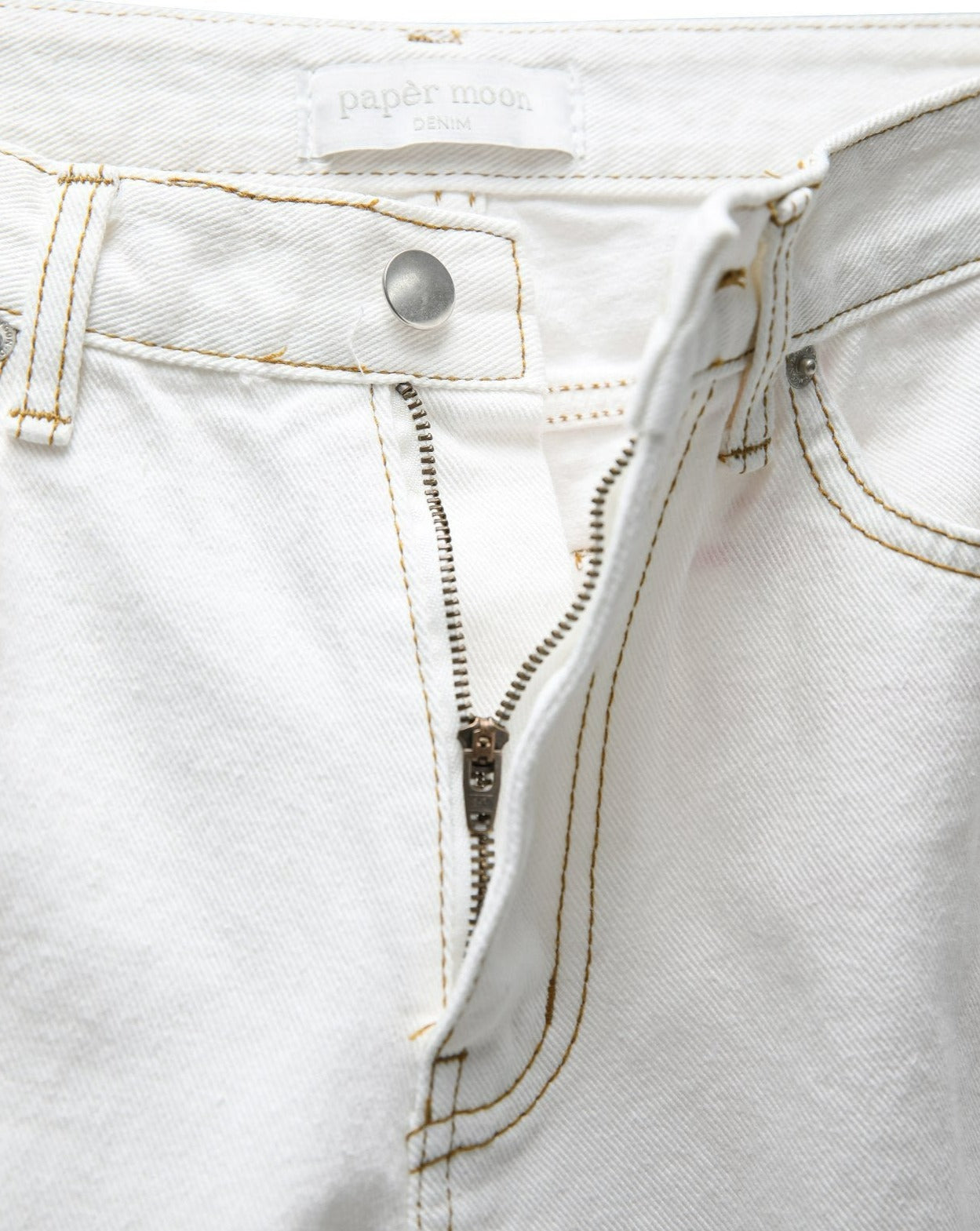 【PAPERMOON ペーパームーン】SS / Front Maxi Vintage Damage Detail White Straight Denim Jeans