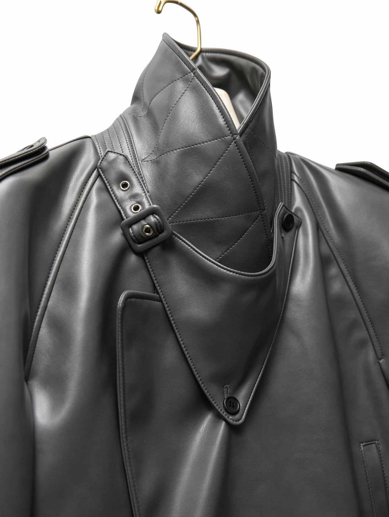 【PAPERMOON ペーパームーン】AW / Belted Buckle Detail Chunky Cropped Leather Trench Jacket