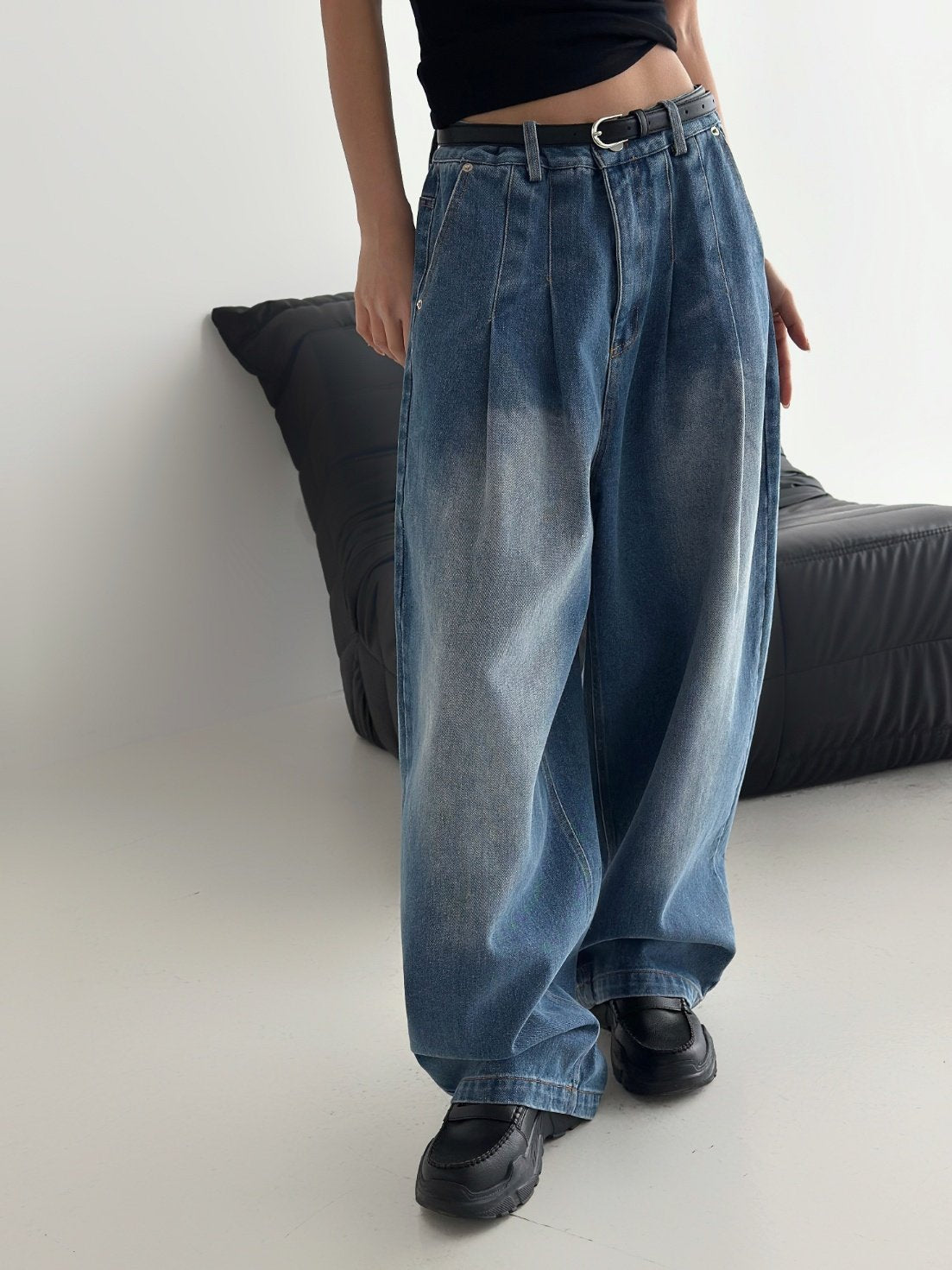 Rise Two-Tuck Wide Jeans
