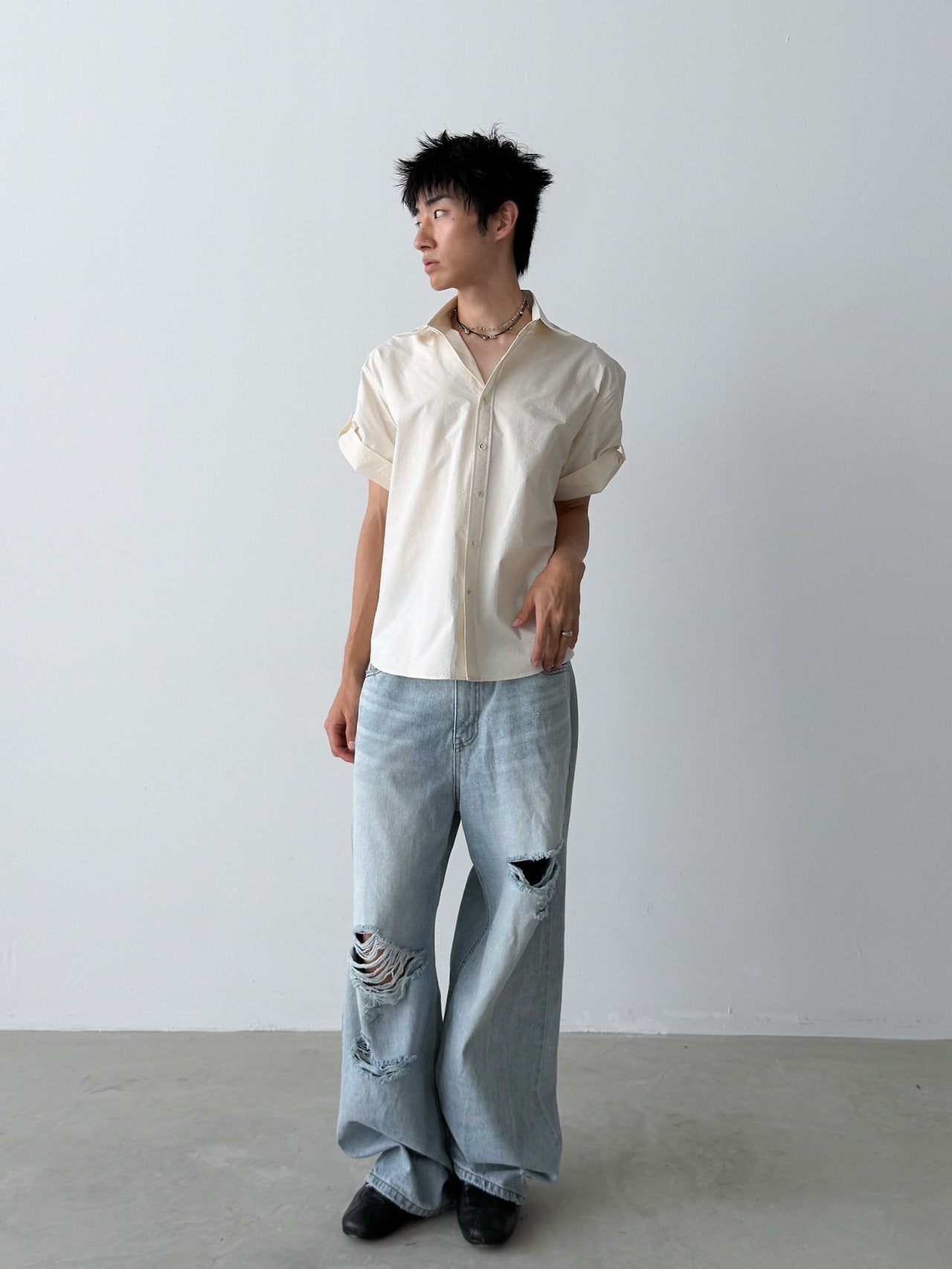 Pigment-Washed Nylon Shirt Jacket