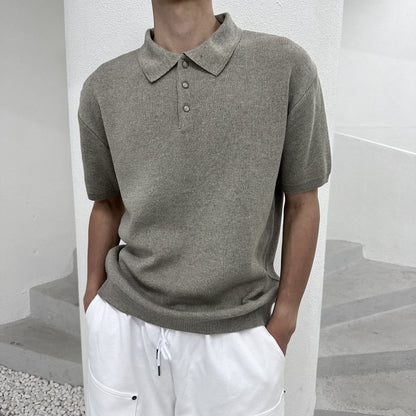 Linen Button Collar Knit
