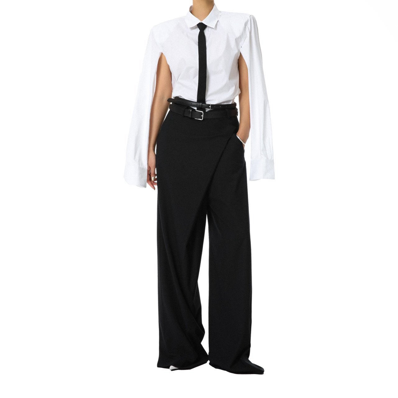 【PAPERMOON 페이퍼 문】SS / Aymmetry Pin Tuck Wide Maxi Trousers