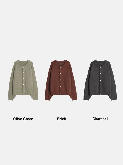 Metal Button Round-Neck Cardigan