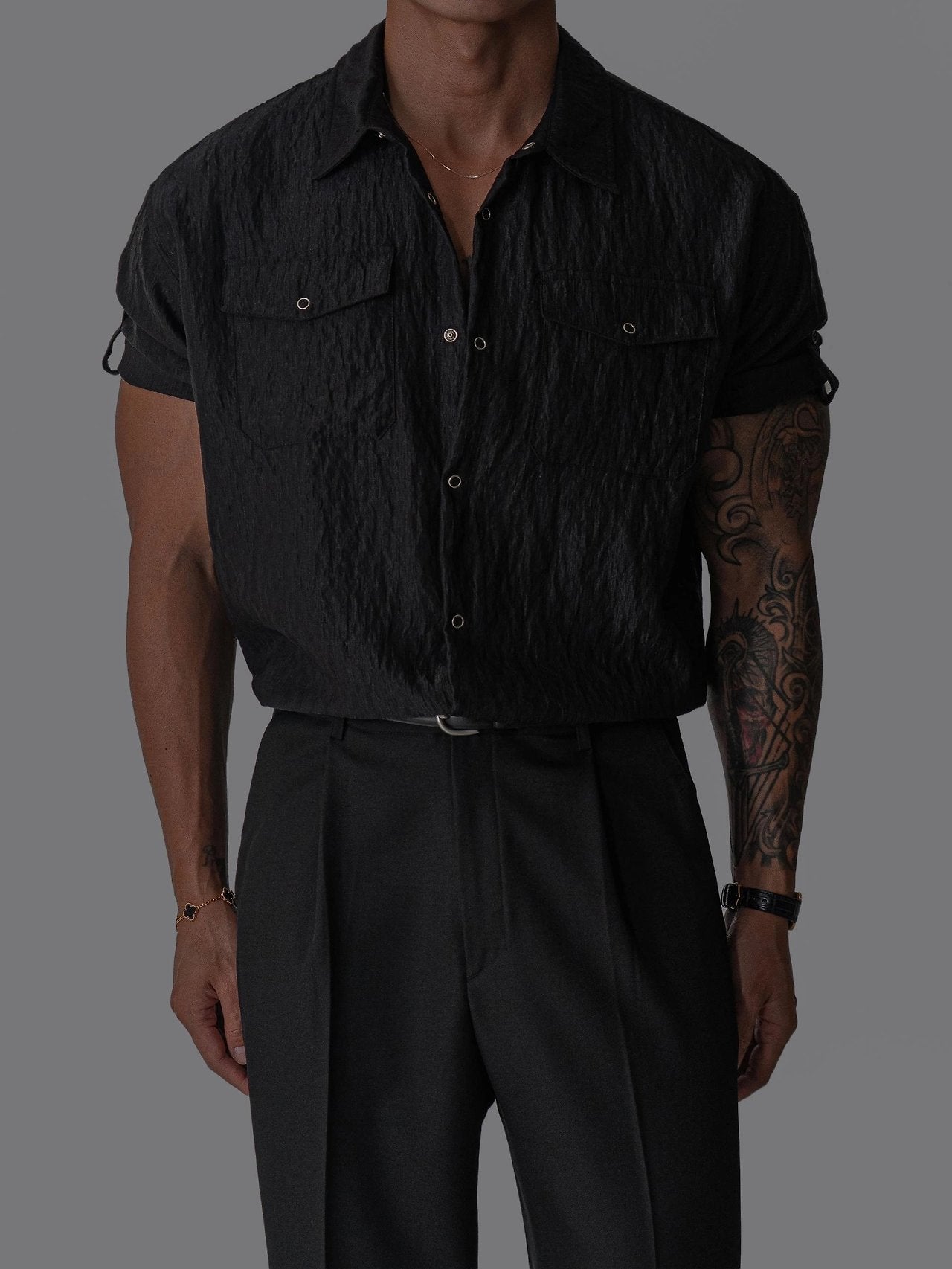 Pigment-Washed Nylon Shirt Jacket