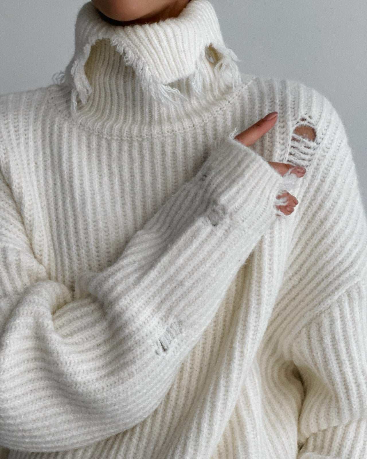 【即納】【PAPERMOON ペーパームーン】AW / Alpaca Blend Wool Chunky Oversized Distressed Turltleneck Knit
