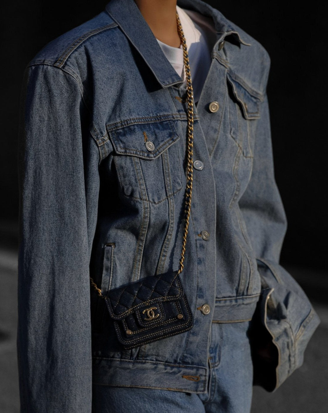 【即納】【PAPERMOON ペーパームーン】AW / Maxi Padded Shoulder Oversized Denim Jacket