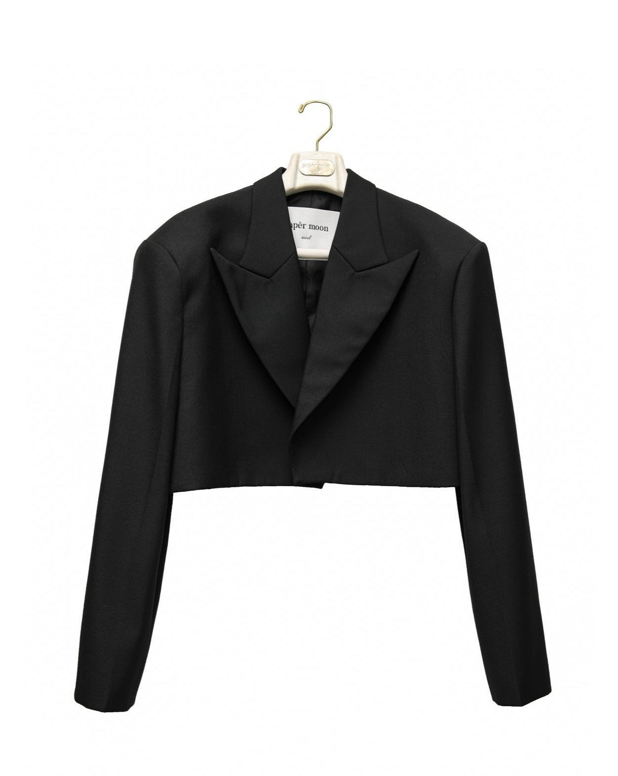 【PAPERMOON ペーパームーン】AW / Wool Peaked Lapel Buttonless Cropped Blazer