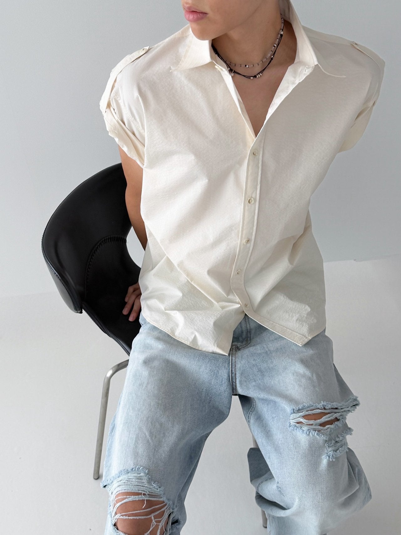 Pigment-Washed Nylon Shirt Jacket