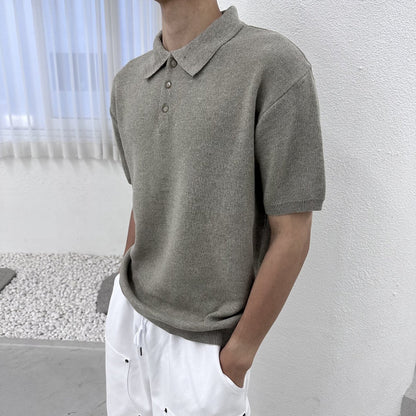 Linen Button Collar Knit