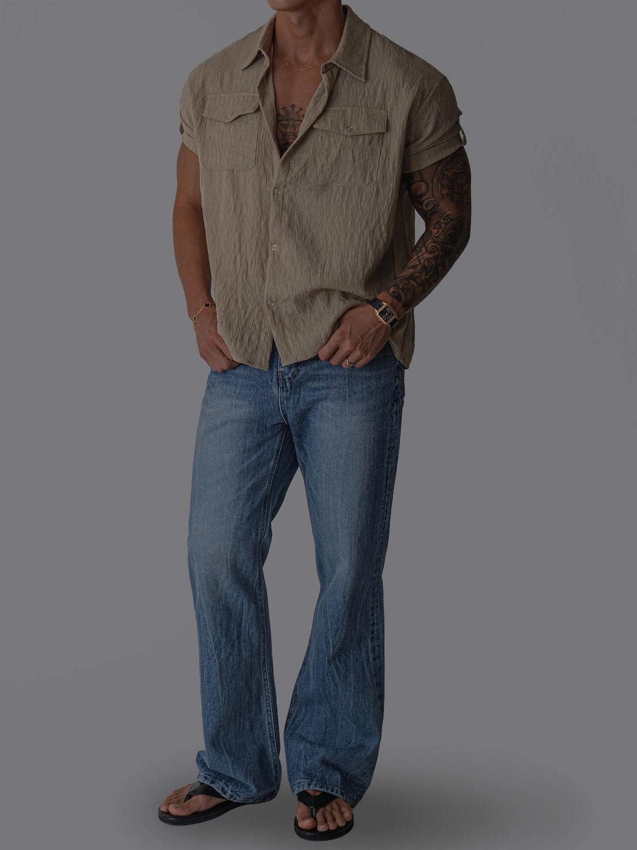 Pigment-Washed Nylon Shirt Jacket