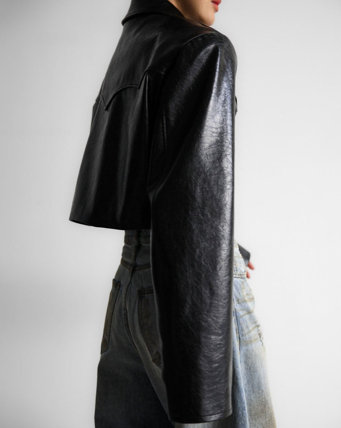 [PAPERMOON] SS / Western Zipped Up Vegan Leather Cropped Jacket