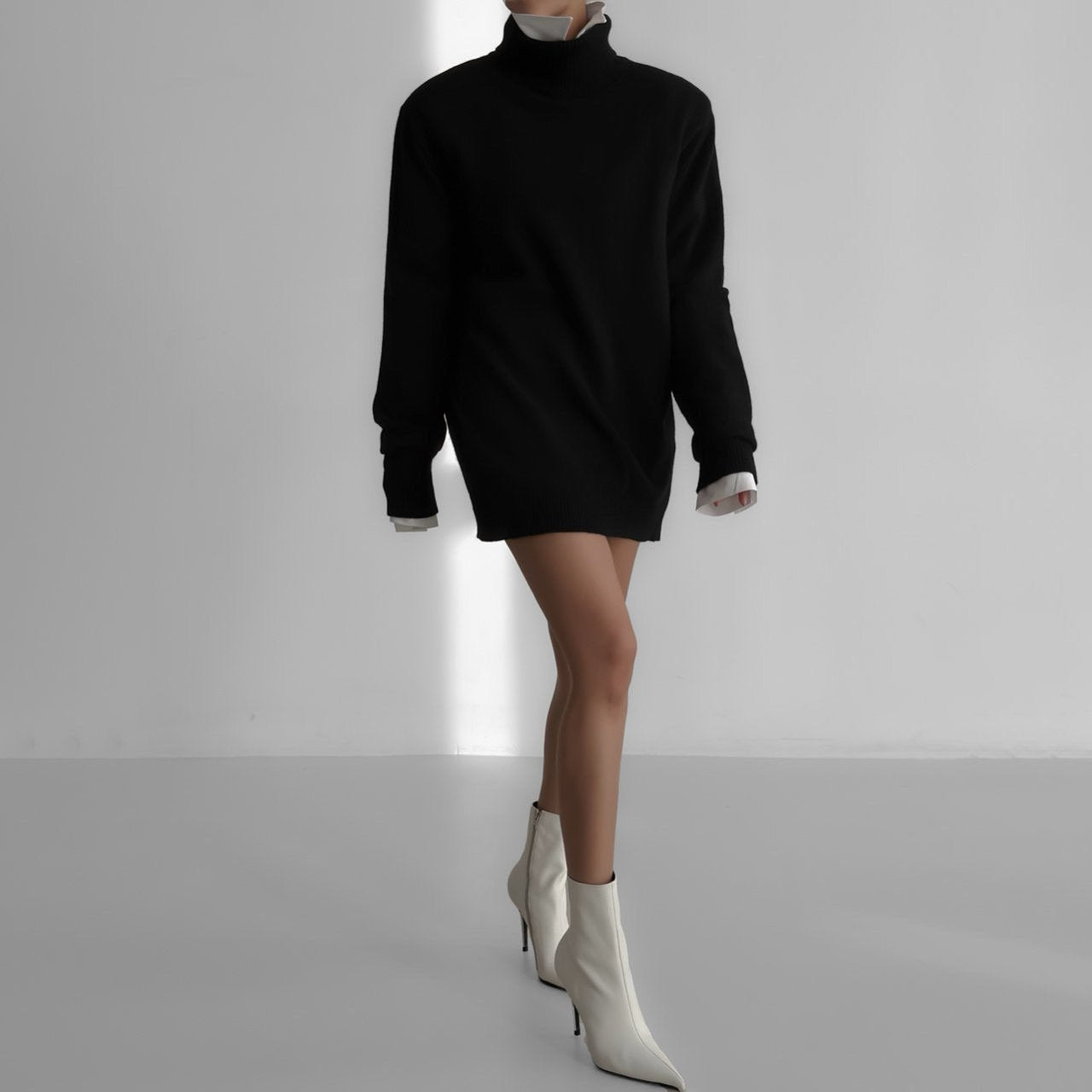 【即納】【PAPERMOON ペーパームーン】AW / Cashmere Padded Shoulder Turtleneck Mini Dress