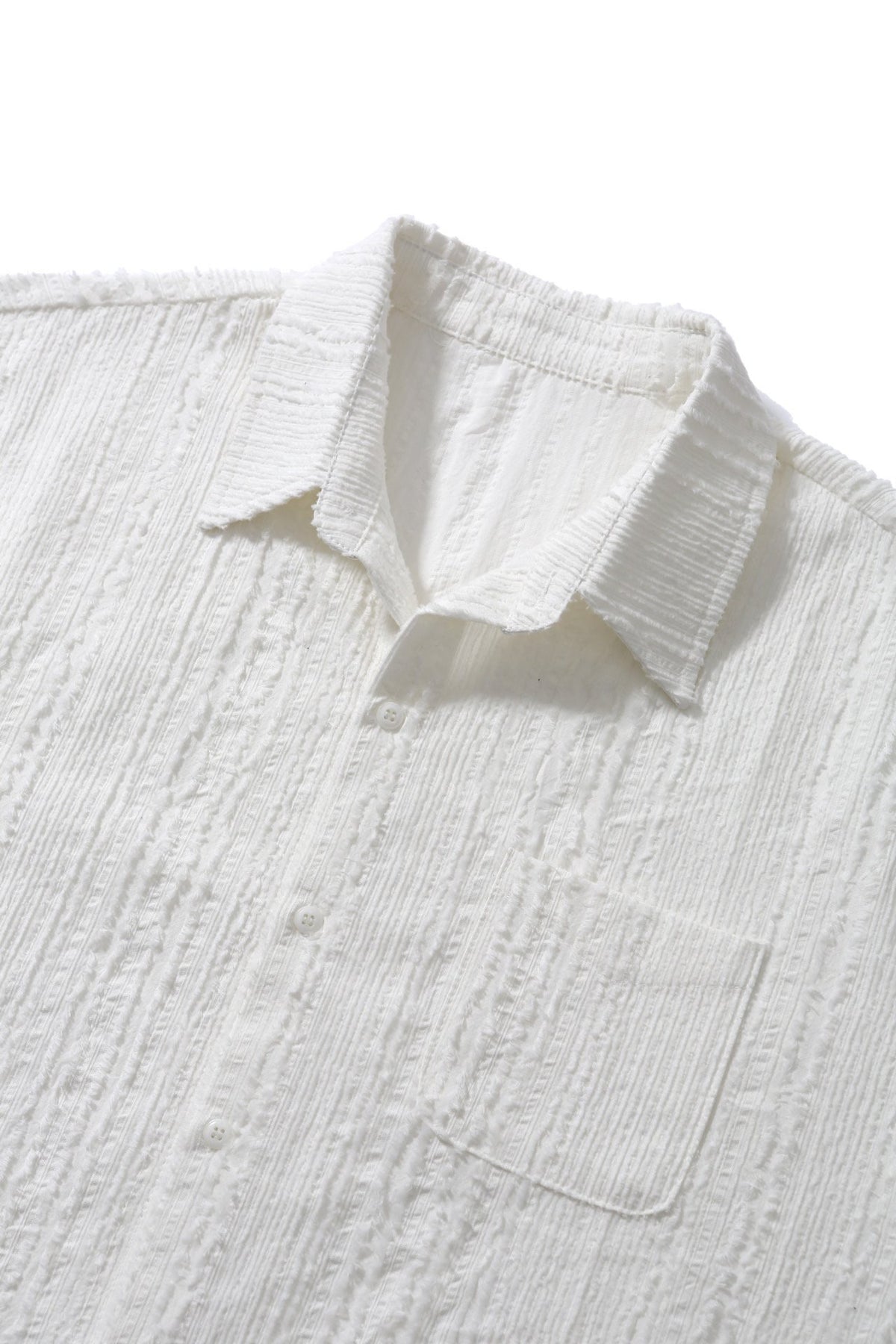 Crinkle Texture Open-Collar Shirt