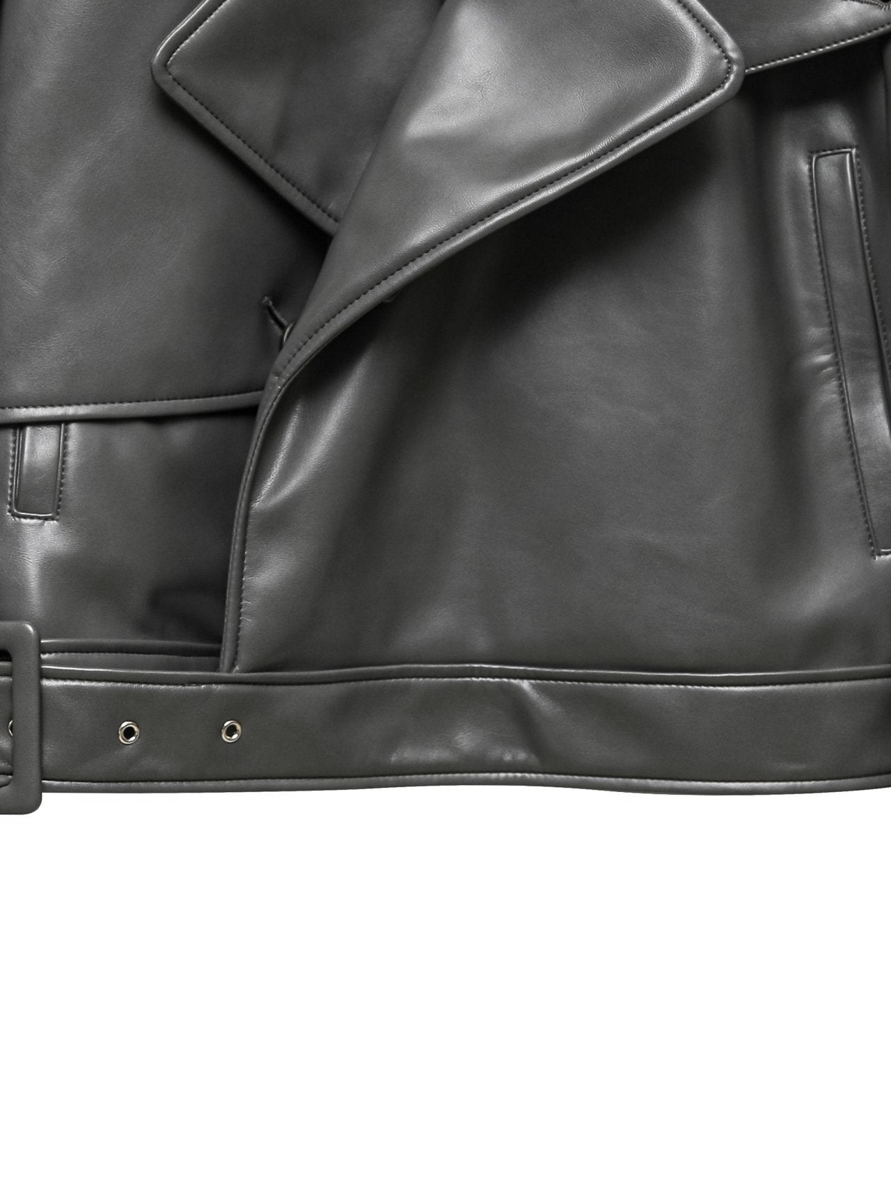 【PAPERMOON ペーパームーン】AW / Belted Buckle Detail Chunky Cropped Leather Trench Jacket