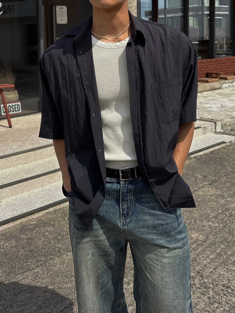 Pigment-Washed Nylon Shirt Jacket