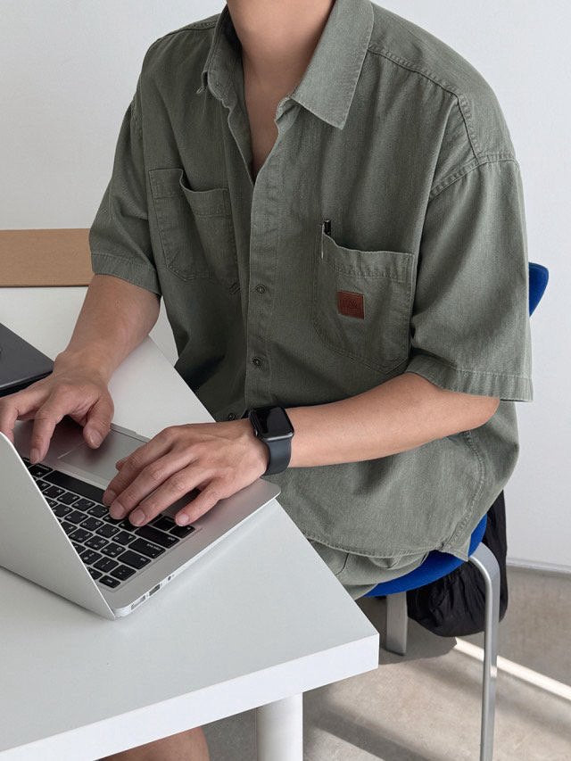 Pigment-Washed Nylon Shirt Jacket