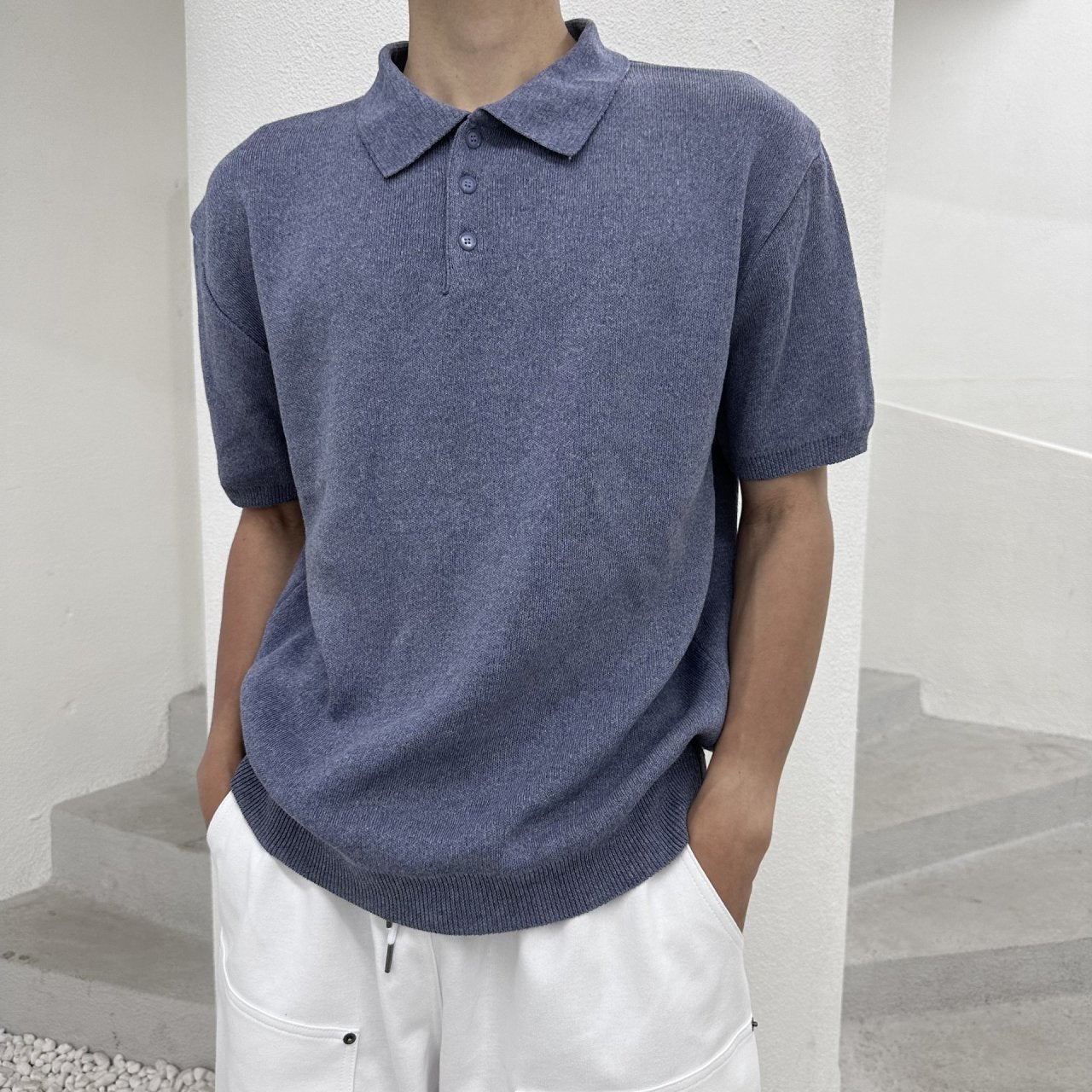 Linen Button Collar Knit