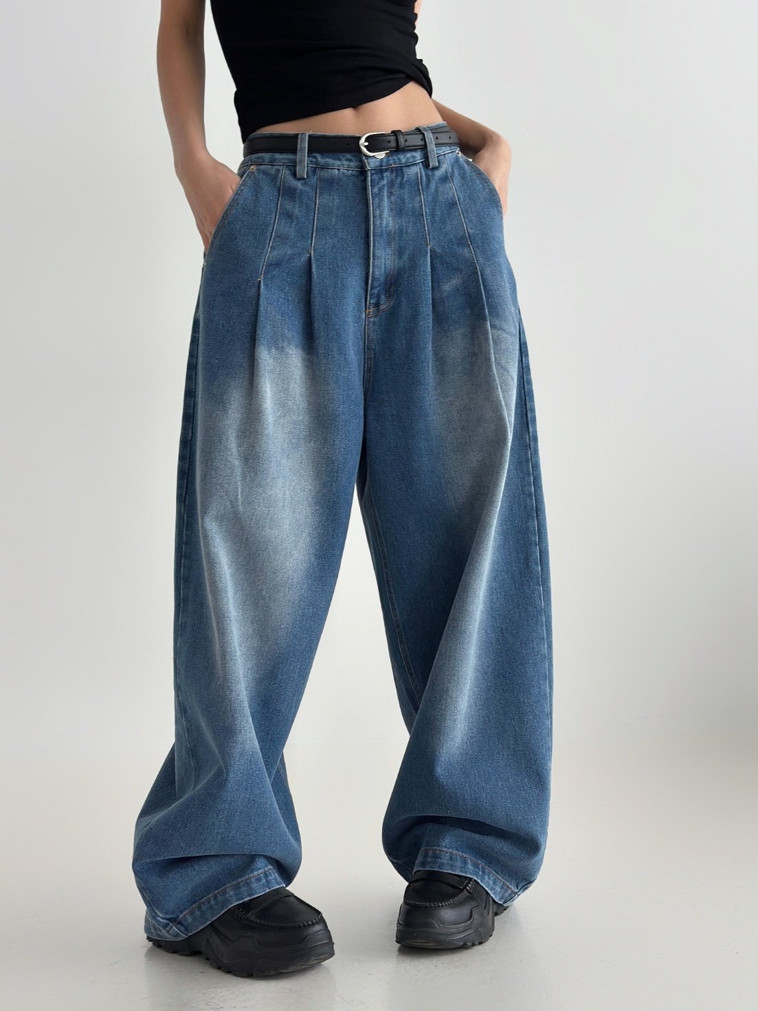Rise Two-Tuck Wide Jeans
