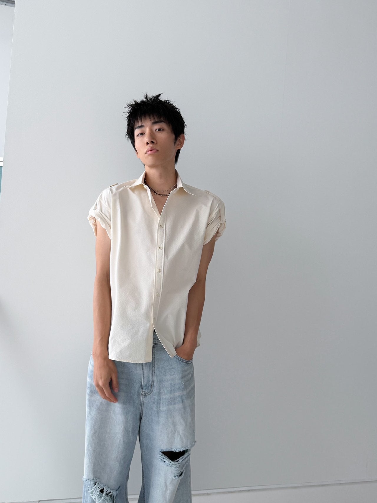Pigment-Washed Nylon Shirt Jacket