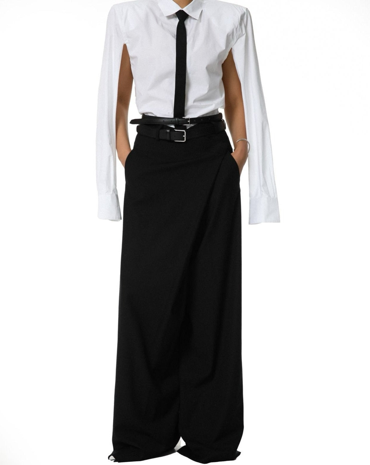 [PAPERMOON] SS / Asymmetry Pin Tuck Wide Maxi Trousers