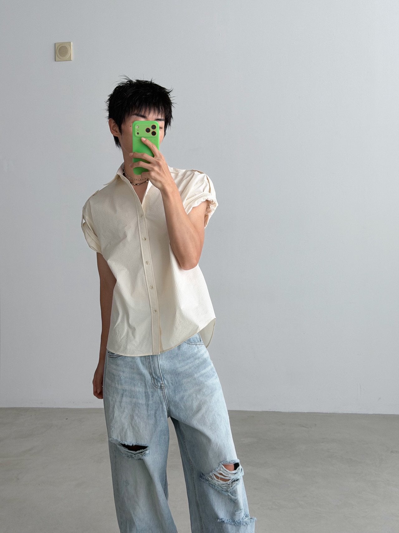 Pigment-Washed Nylon Shirt Jacket