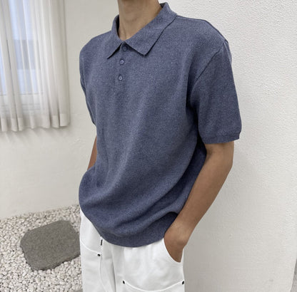 Linen Button Collar Knit
