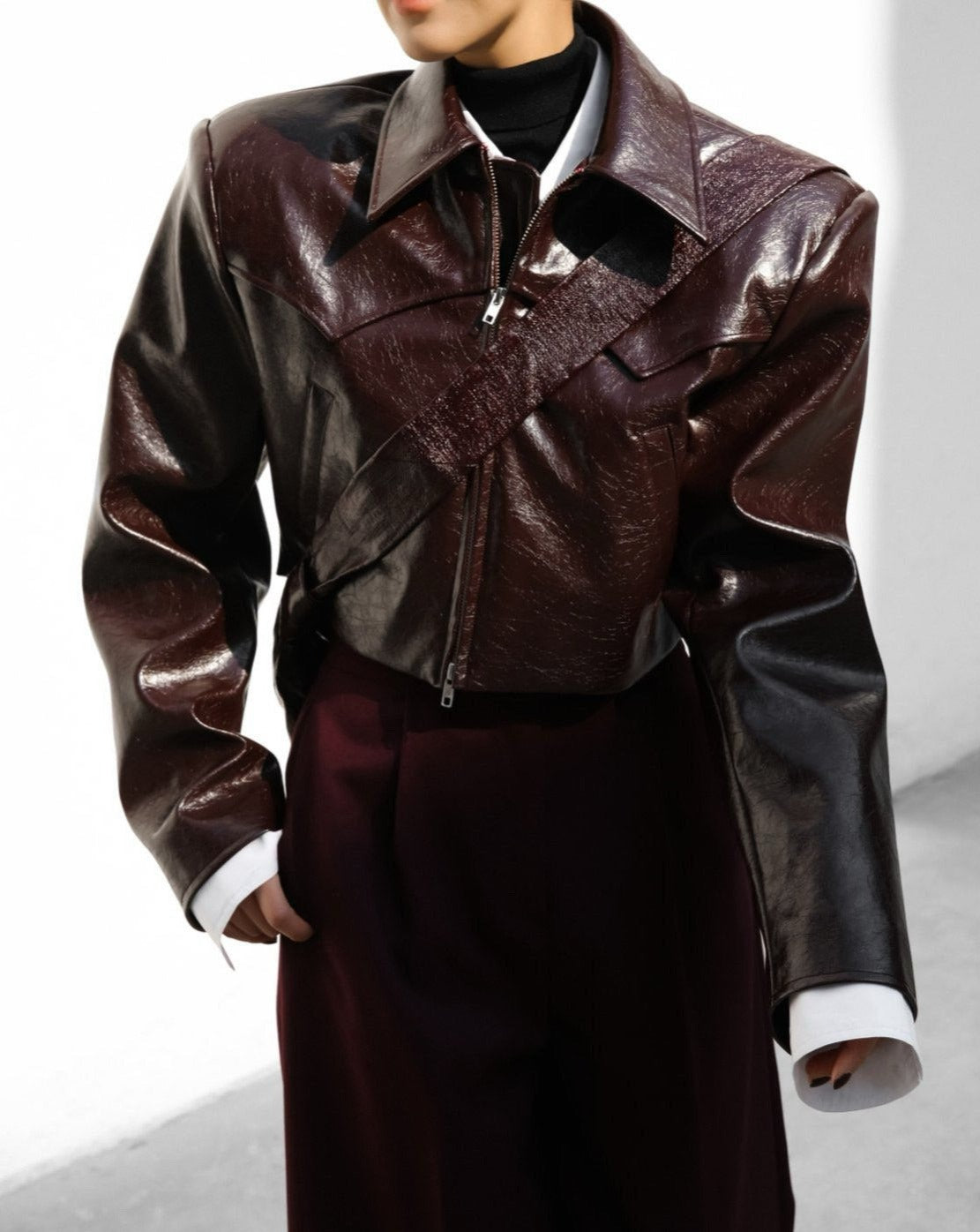 【PAPERMOON 페이퍼 문】SS / Western Zipped Up Vegan Leather Cropped Jacket