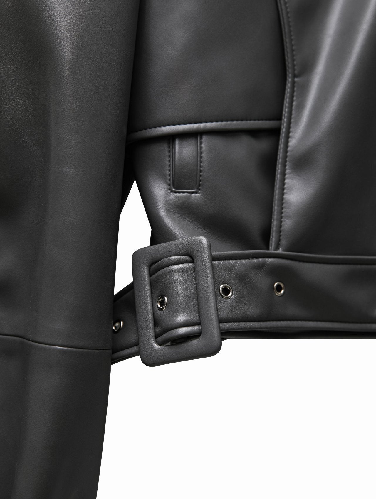 【PAPERMOON ペーパームーン】AW / Belted Buckle Detail Chunky Cropped Leather Trench Jacket