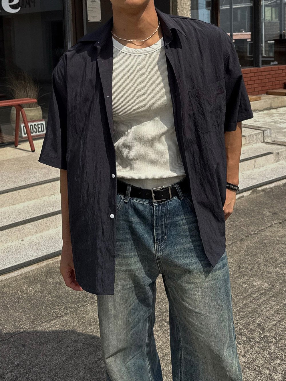 Pigment-Washed Nylon Shirt Jacket