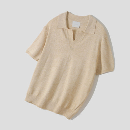 Blend Linen Open Collar Knit