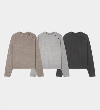 Pigment Dyed Side Slit Henley Long Sleeve Tee