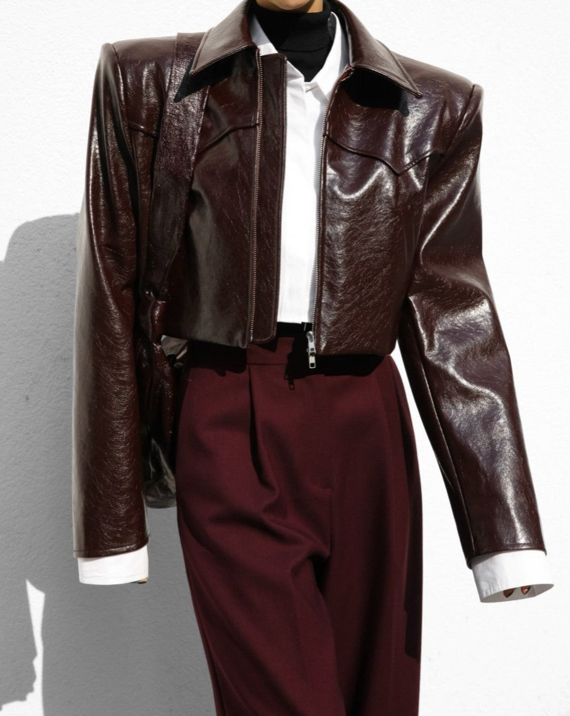 【PAPERMOON 페이퍼 문】SS / Western Zipped Up Vegan Leather Cropped Jacket