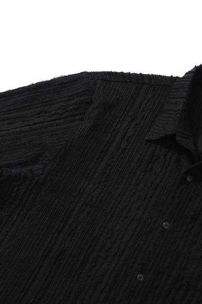 Crinkle Texture Open-Collar Shirt
