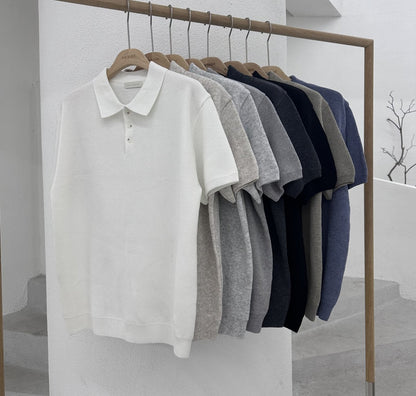 Linen Button Collar Knit