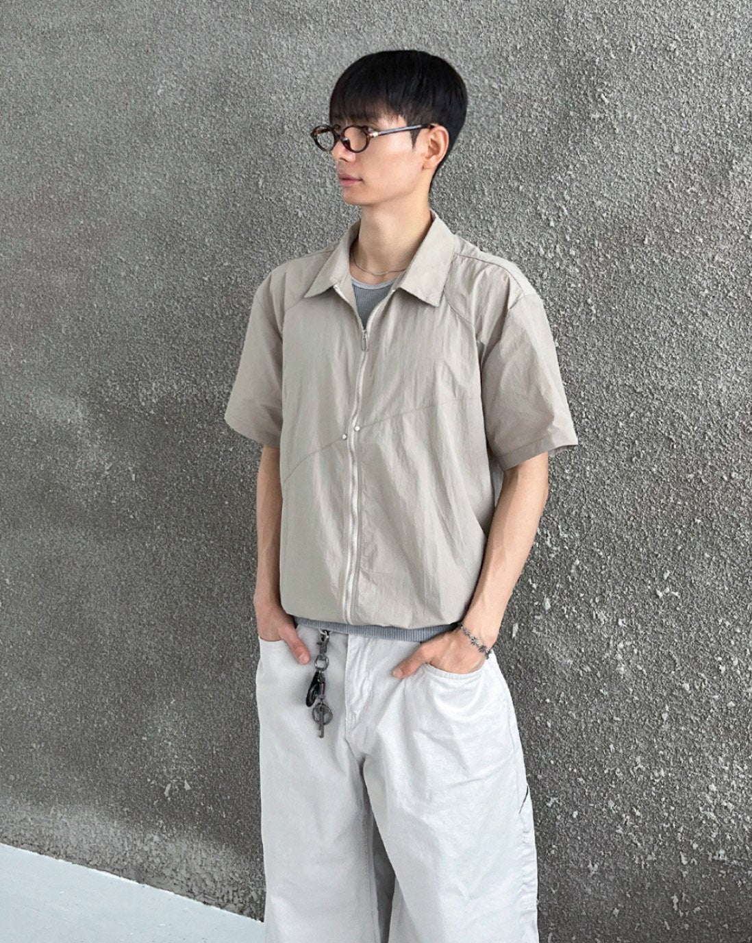 Short Sleeve Zip Blouson