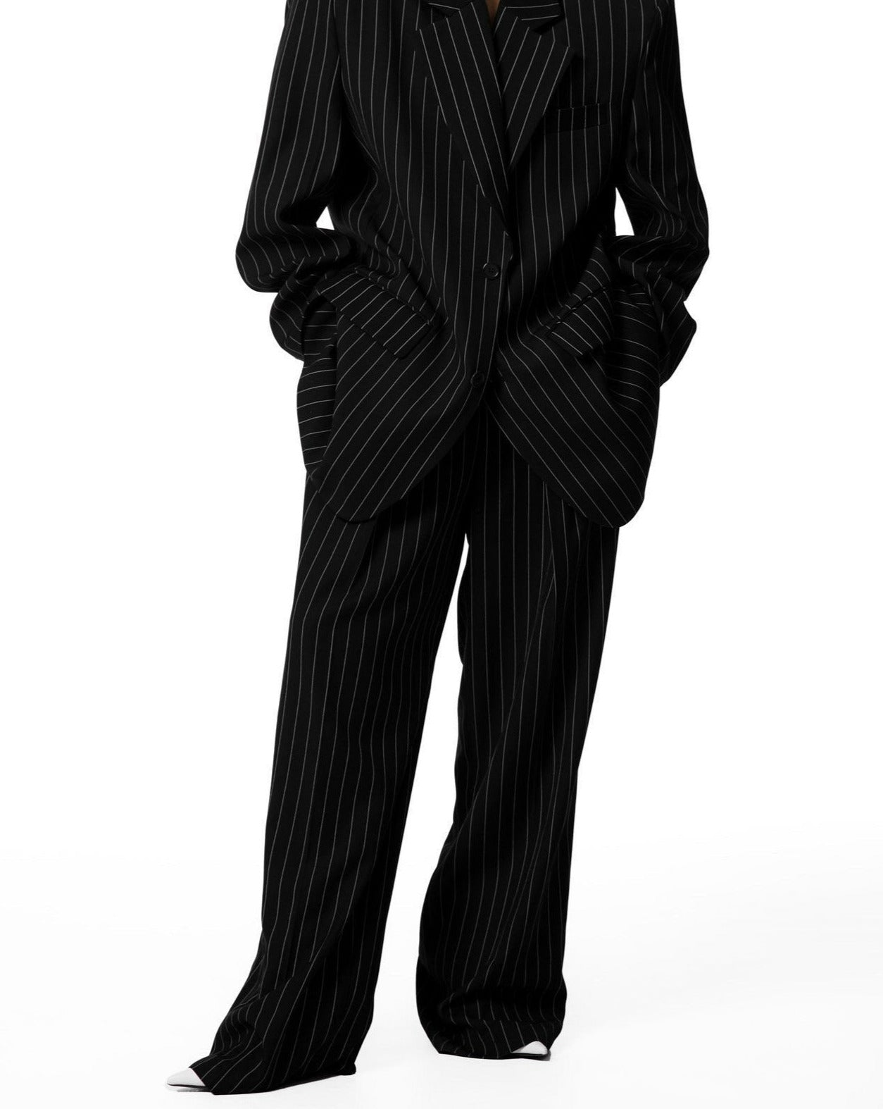 【PAPERMOON ペーパームーン】SS / Wide Pin Stripe Set up Suit Pleated Trousers