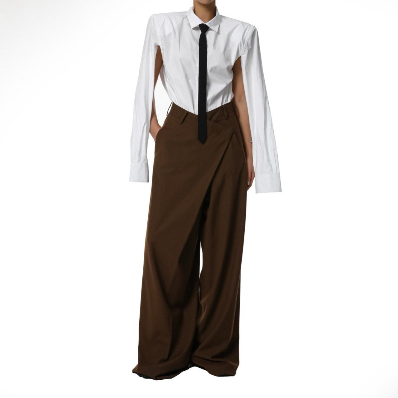 【PAPERMOON 페이퍼 문】SS / Aymmetry Pin Tuck Wide Maxi Trousers