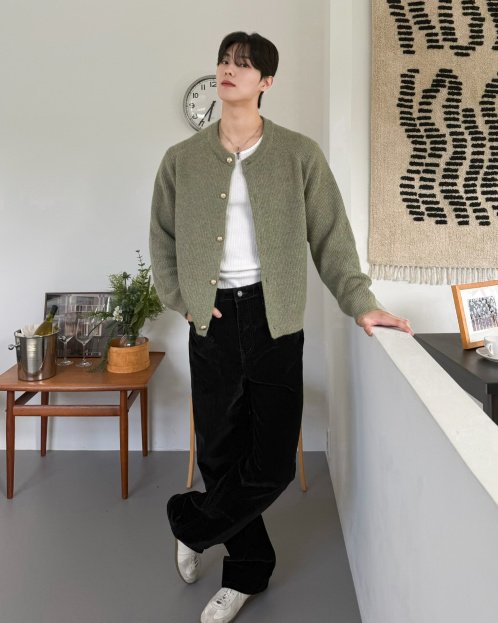 Metal Button Round-Neck Cardigan