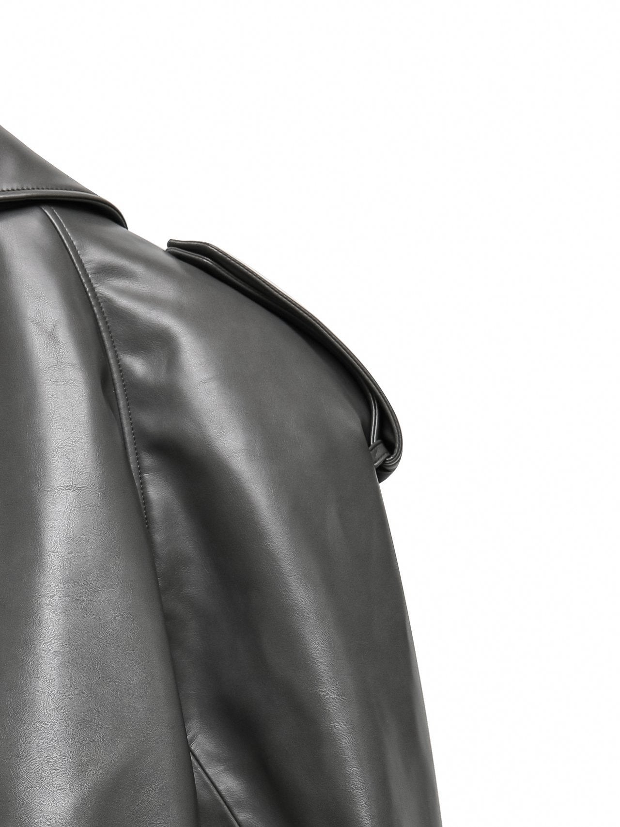 【PAPERMOON ペーパームーン】AW / Belted Buckle Detail Chunky Cropped Leather Trench Jacket