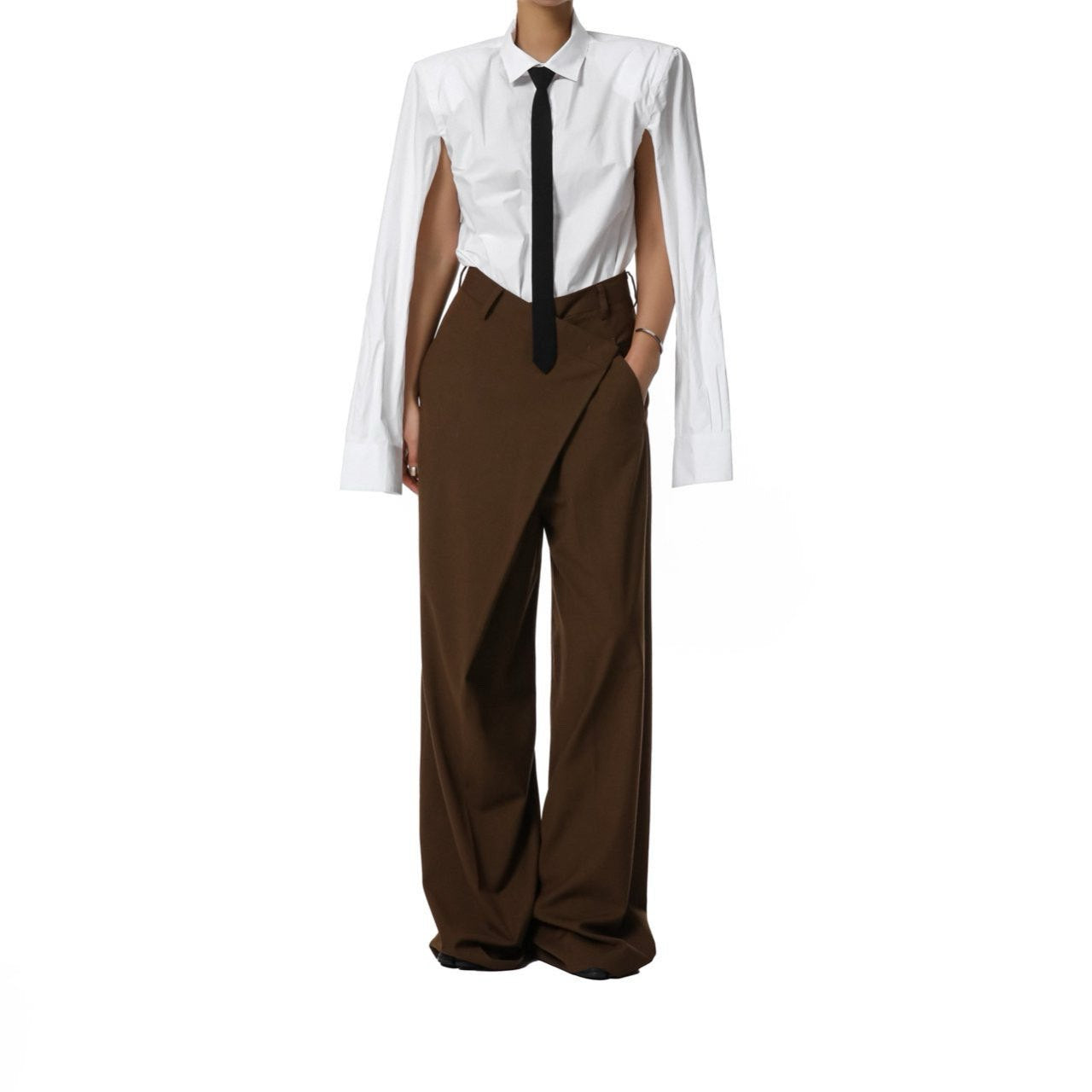 【PAPERMOON 페이퍼 문】SS / Aymmetry Pin Tuck Wide Maxi Trousers