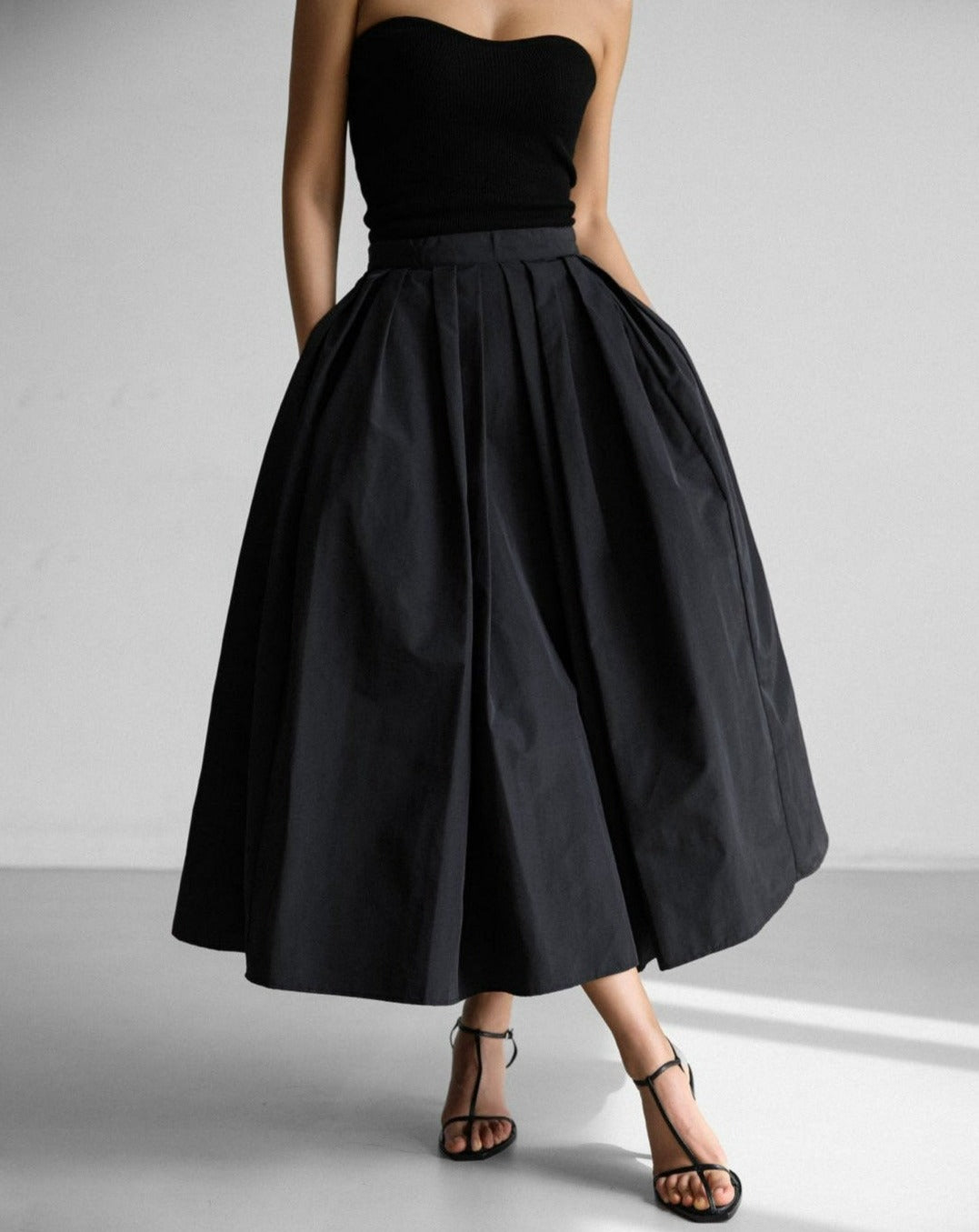 [PAPERMOON] SS / High Waist Pleated Detail Volume Flared Skirt