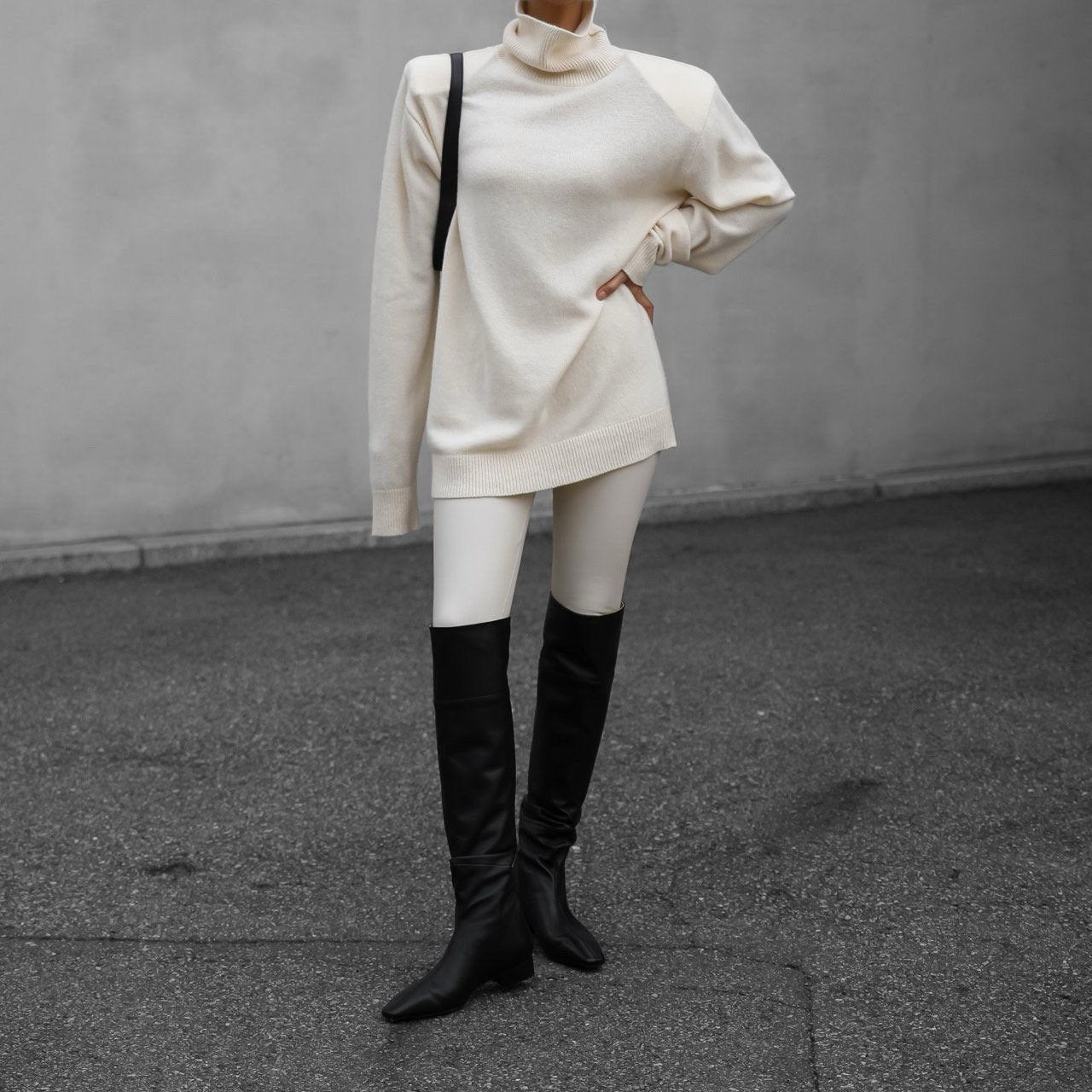 [PAPERMOON] AW / Cashmere Padded Shoulder Turtleneck Mini Dress