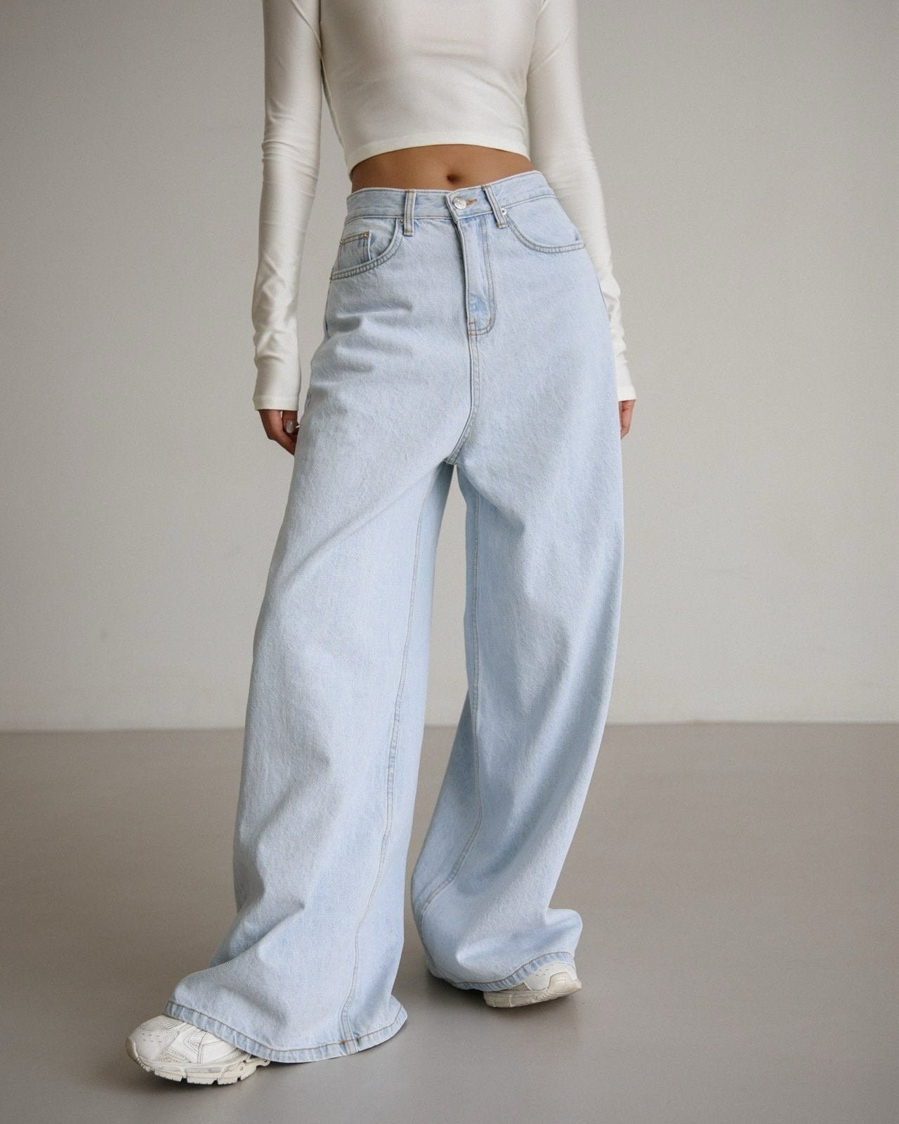 [PAPERMOON] SS / Iced Blue Wide Leg Flared Denim Jeans