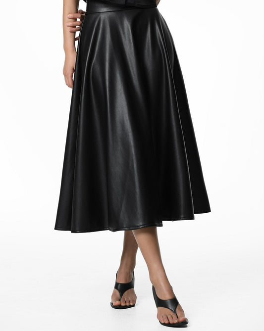 【PAPERMOON ペーパームーン】SS / Vegan Leather A - Line Flared Midi Skirt