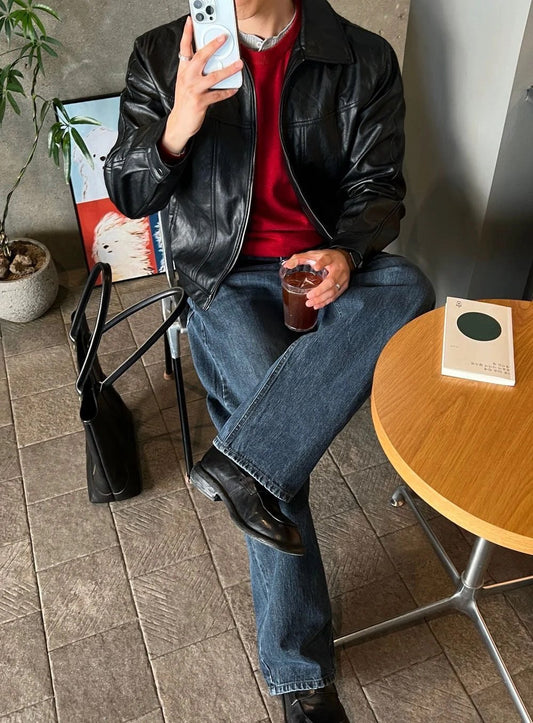 Curved Vegan Leather Jacket