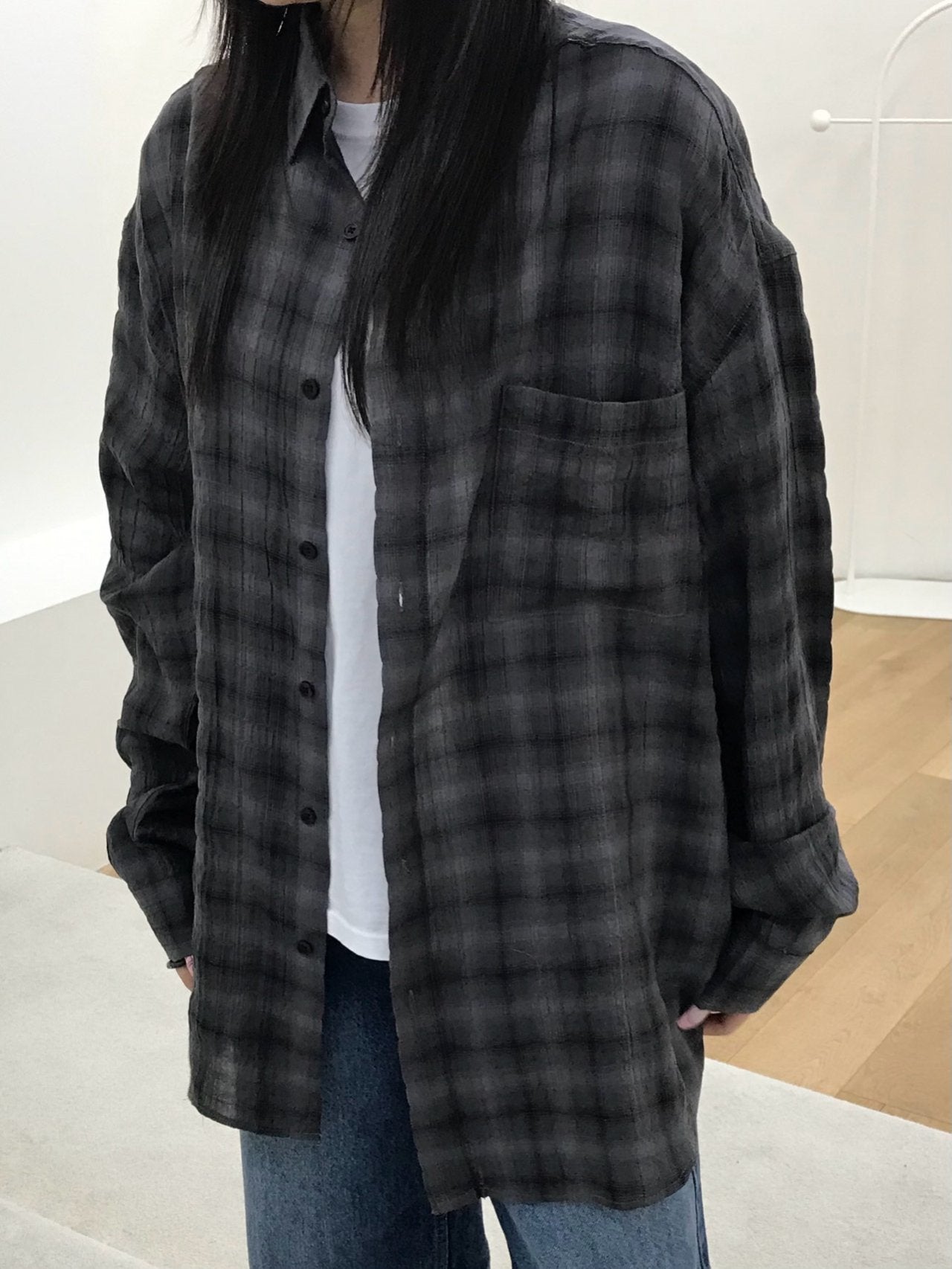 Pigment-Washed Nylon Shirt Jacket